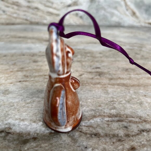 Handmade Aztec Ceramic Clay Angel Bell Ornament Art Pottery Purple Ribbon Hanger - Picture 4 of 7